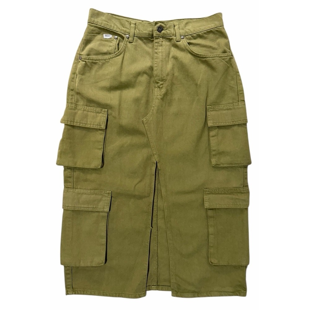 The Ragged Priest Khaki Soda Combat Denim Midi Skirt Green Women's Size‎ Large